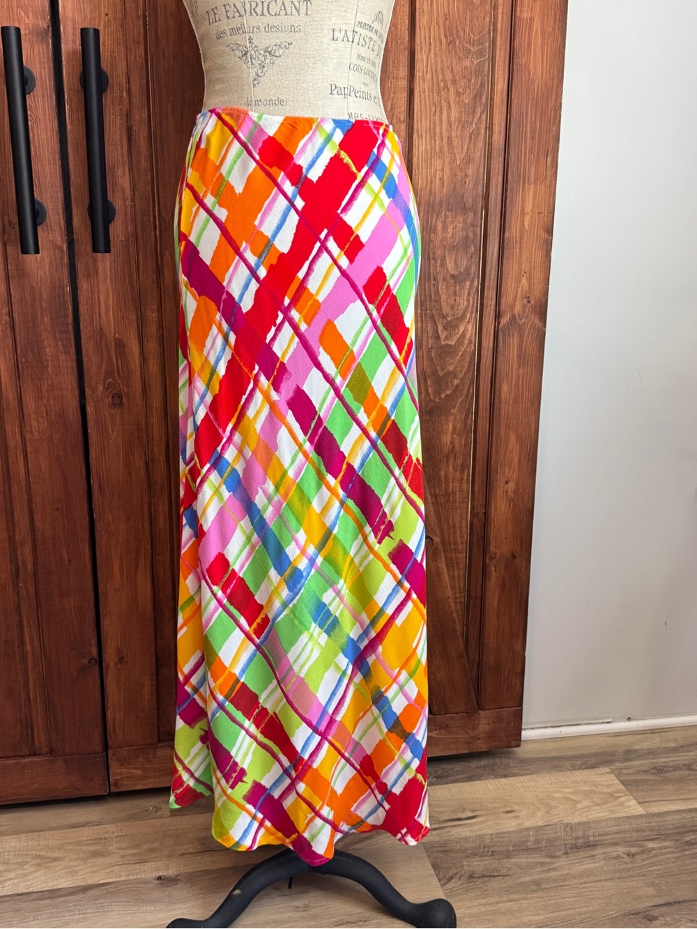 Vintage Bright Multi-Color Plaid Maxi Skirt